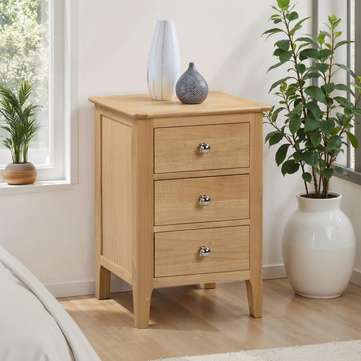Julian Bowen Cotswold Bedside Table, 3 Drawer, Solid Oak - H65 x W45 cm