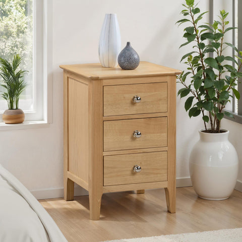 Julian Bowen Cotswold Bedside Table, 3 Drawer, Solid Oak - H65 x W45 cm