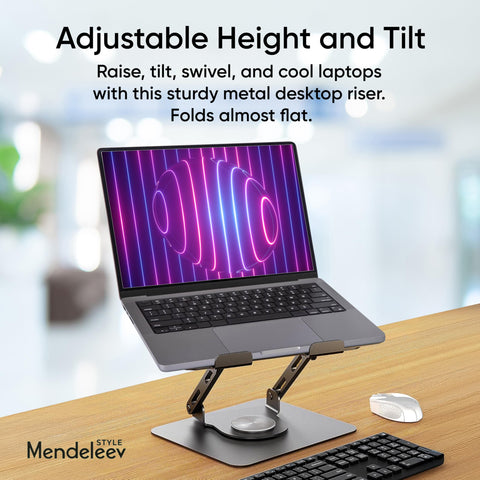 MENDELEEV STYLE Grey Laptop Stand for Desk with 360 Rotating Base Compatible with MacBook Pro/Air Notebook up to 16 Inches Computer Stand for Laptop