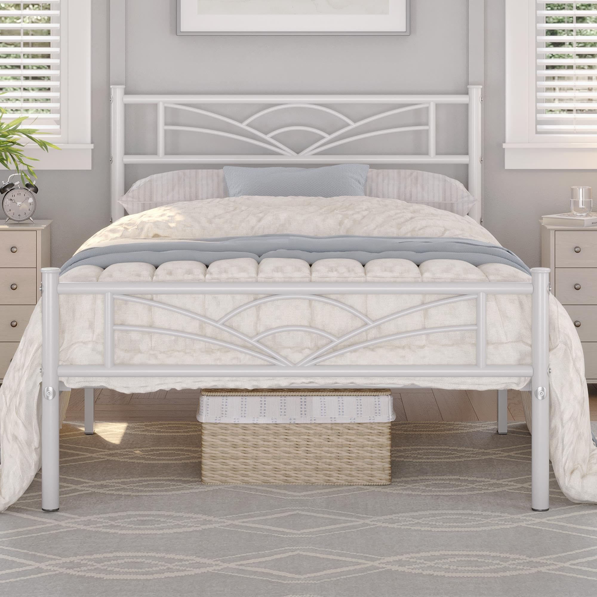 Yaheetech 3ft Single Metal Bed Frame with Cloud-inspired Design, White