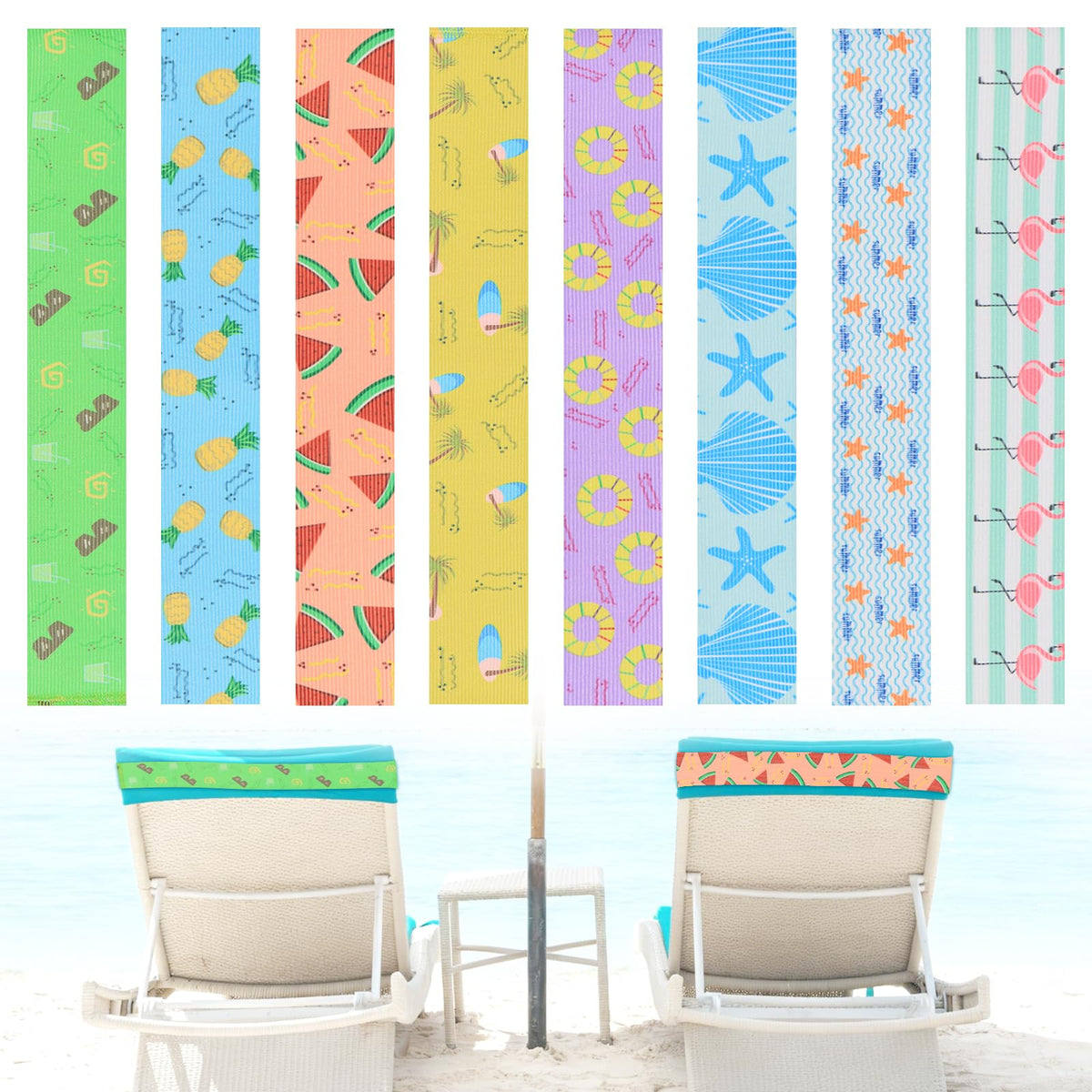 KASURE 8 Pack Beach Towel Bands for Sun Loungers, Beach Elastic Bands, Cruise Essentials Accessories, Non-Slip Chair Towel Holders for Beach,Pool