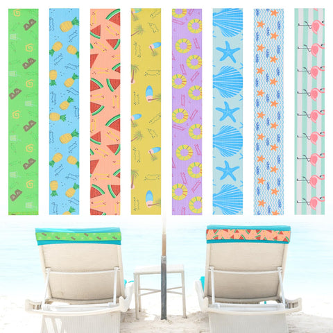 KASURE 8 Pack Beach Towel Bands for Sun Loungers, Beach Elastic Bands, Cruise Essentials Accessories, Non-Slip Chair Towel Holders for Beach,Pool