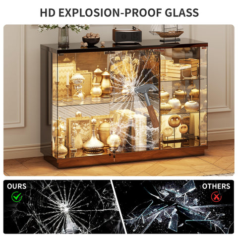 High Gloss Glass Display Cabinets with 3 Color Lights for Collectible Black