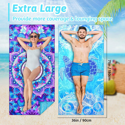 KutaKuta 2 Pack Microfibre Beach Towels, 180x90cm Double Sided Lightweight Beach Towel Beach Towels for Adults