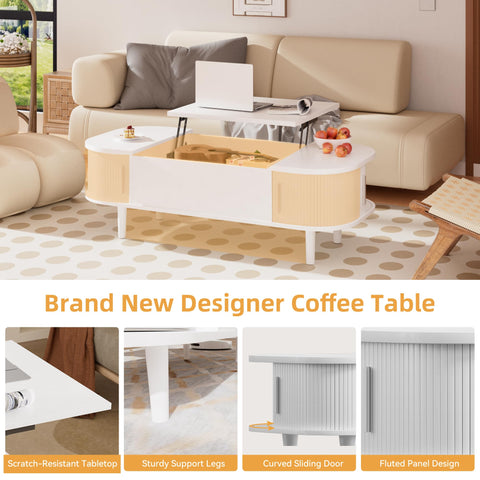 PURFINO Coffee Table with Lift Top - Wooden Modern Centre Table with Unique Textured & Hidden Storage, for Living Room, Bedroom, Small Space