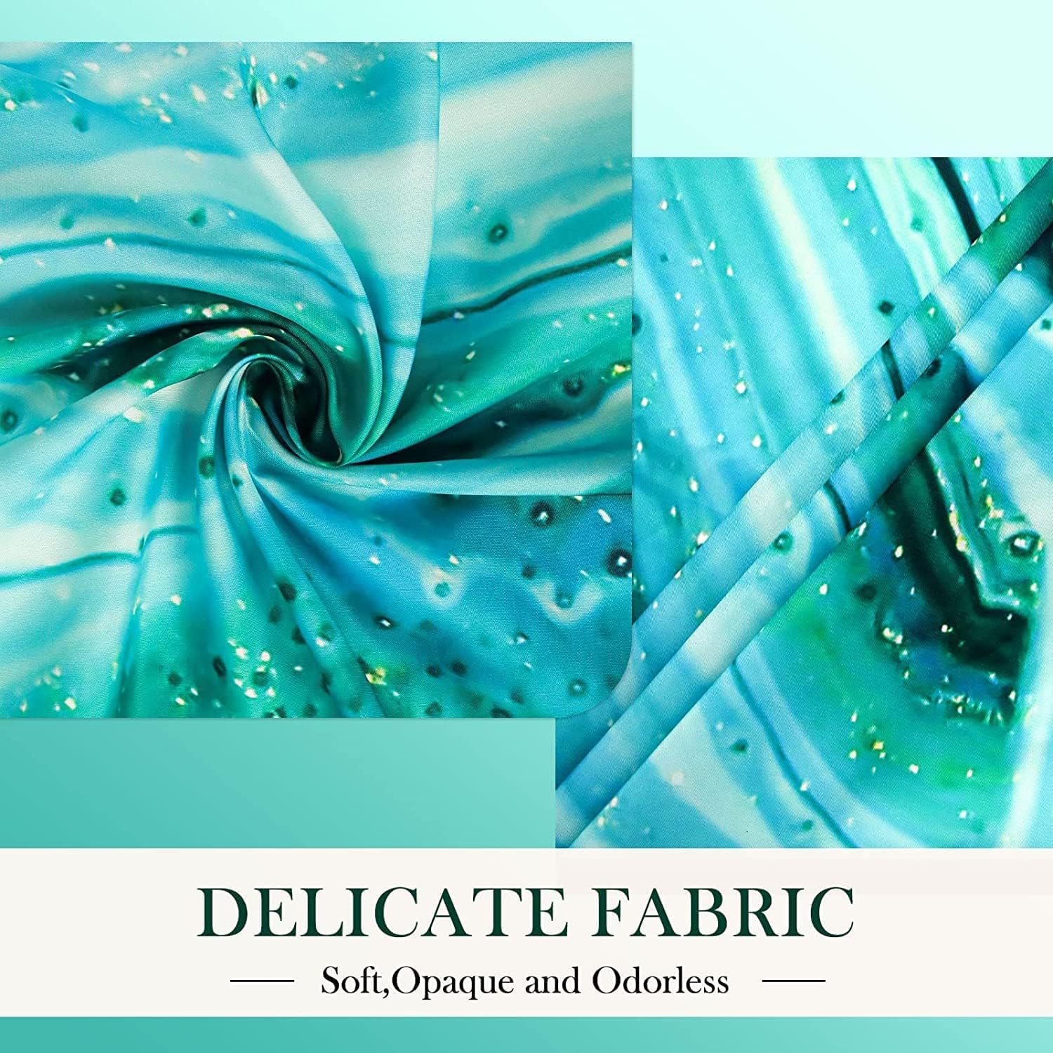 LIVETTY Mint Green Abstract Shower Curtain 200×200cm with 12 Hooks Mint Light Green Shower Curtain Turquoise Teal Fabric Bathroom Curtain Washable