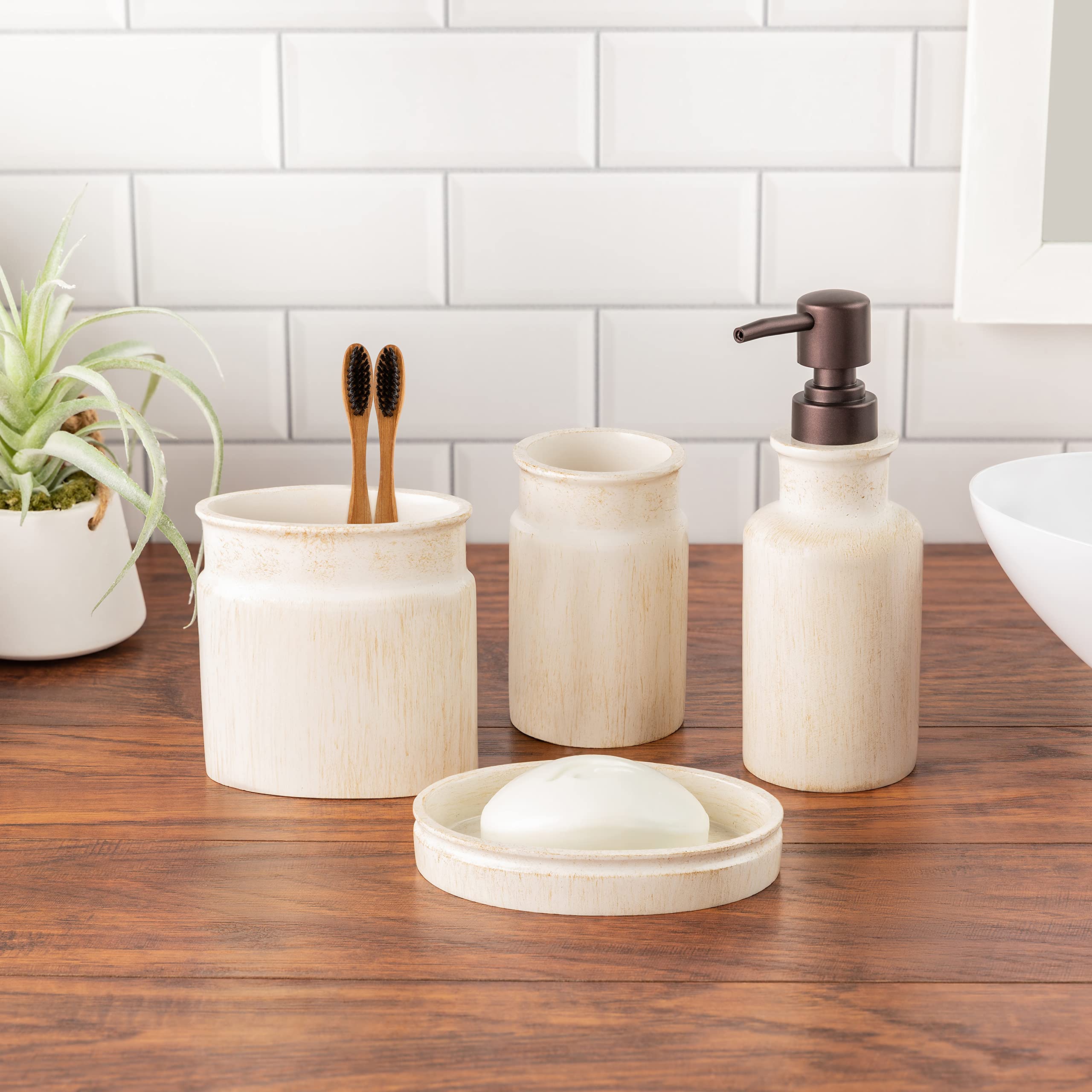 Creative Scents Rustic Luxe Bathroom Soap Dispenser - Beige Hand Soap Dispenser for Bathroom with Strong Easy Dispensing Pump