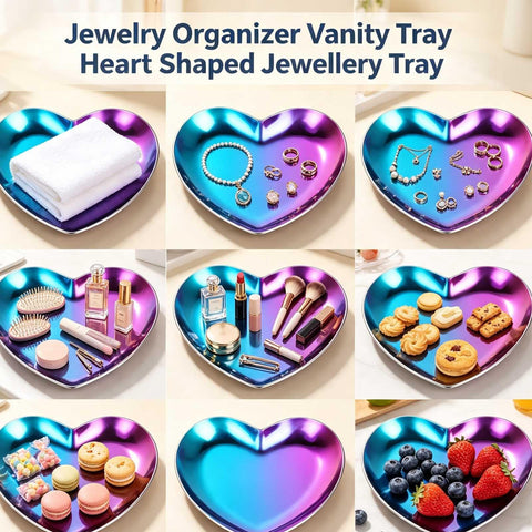 HERCHR Jewelry Organizer Vanity Tray,Heart Shaped Jewellery Tray,Stainless Steel Jewelry Storage, Small Trinket Pallet,Key Candle Plates for Ring