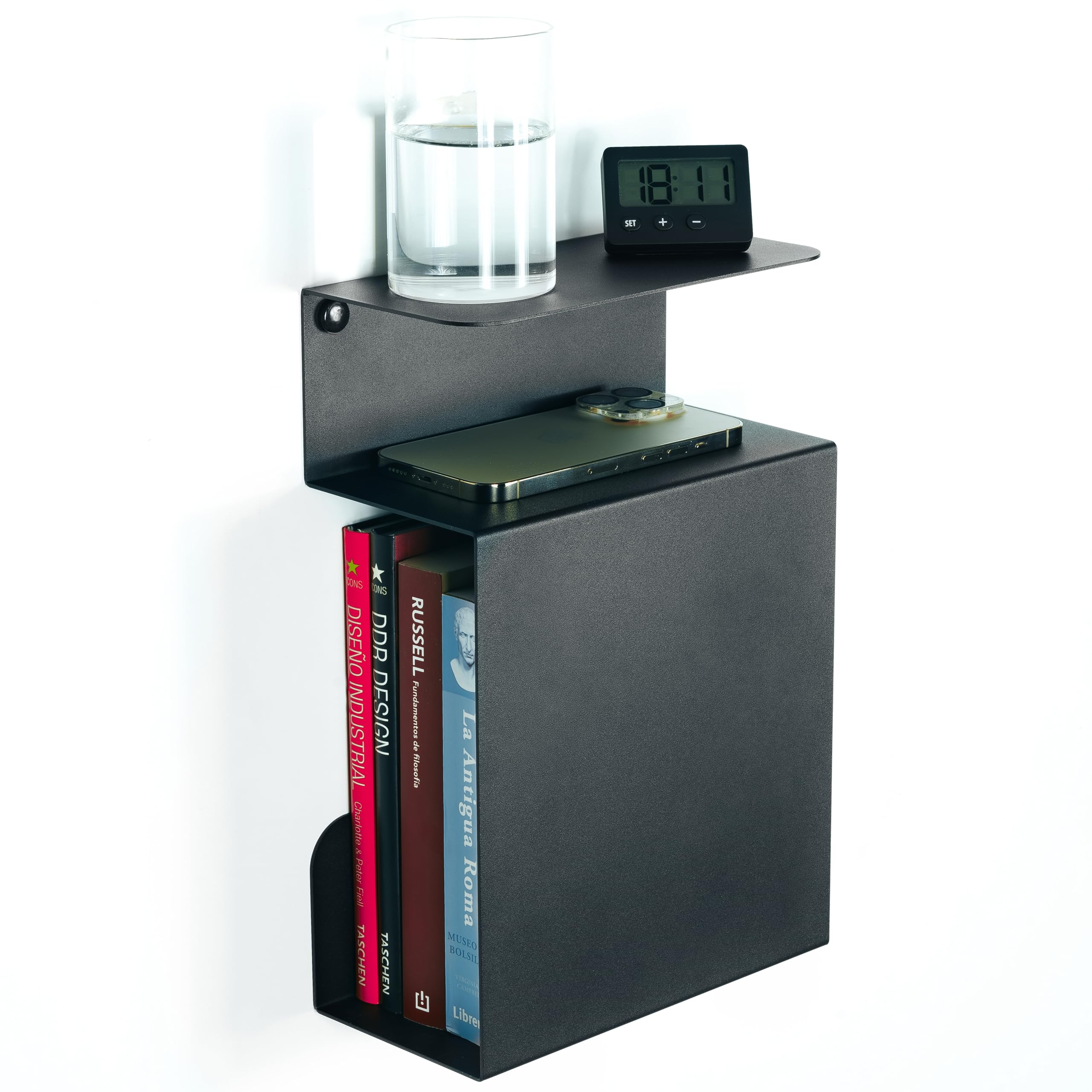 etterr Bedside Cabinet | Steel Bed Side Table | Black Floating Narrow Table | Made in Europe