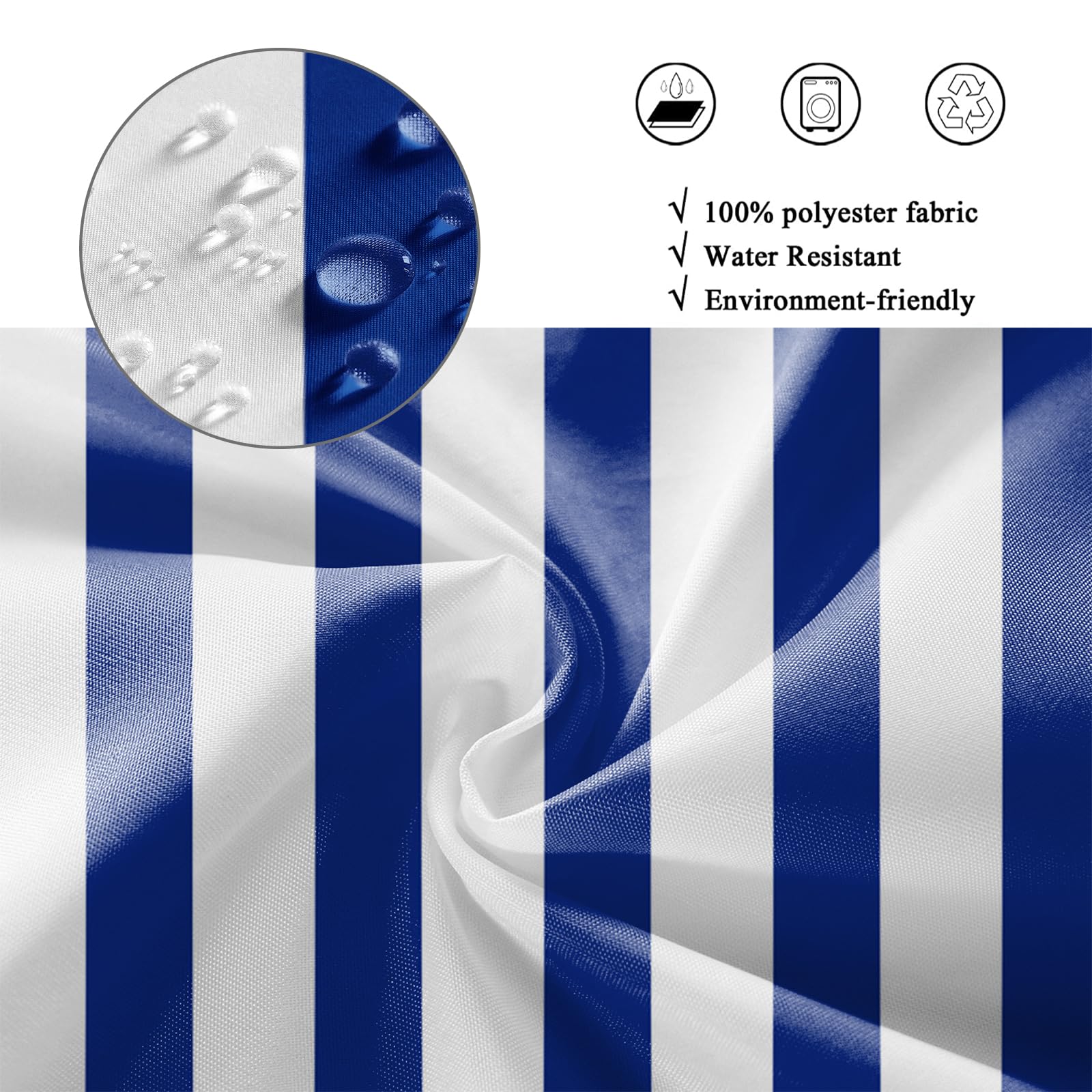 GCIREC Shower Curtain, 180x200cm, Blue and White Modern Minimalism Vertical Stripes Waterproof Fabric Machine Washable Bathroom Curtain with Hooks