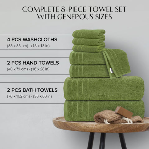 100% Cotton 8 Piece Towel Bale Set - Luxury Bathroom Towels (Forest Green)