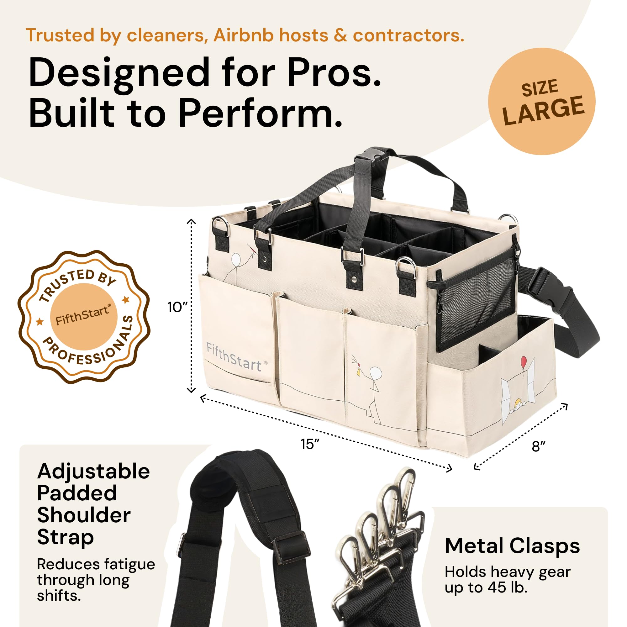 FifthStart Multipurpose Cleaning Caddy with Handle, Waist & Shoulder Strap - Nappy Caddy - 9 Pockets & Easily Cleaned