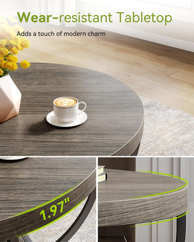 LITTLE TREE Round Coffee Table, 32 Inch Round Coffee Table for Living Room, 2 Tier Wooden Side Center Table with Open Storage