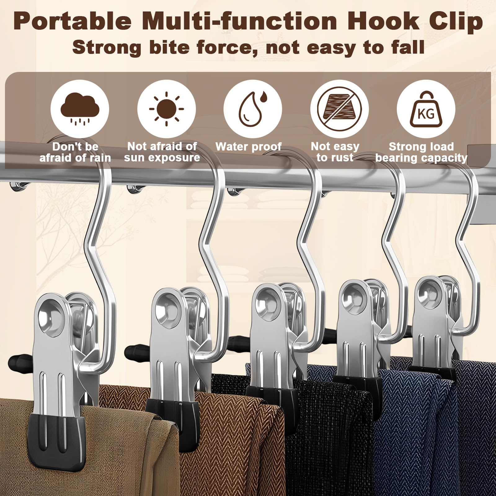 20 Trouser Hangers Clip with Non-Slip Rubber Coated, Stainless Steel Space Saving Closet Hanging Organizer Laundry Hook