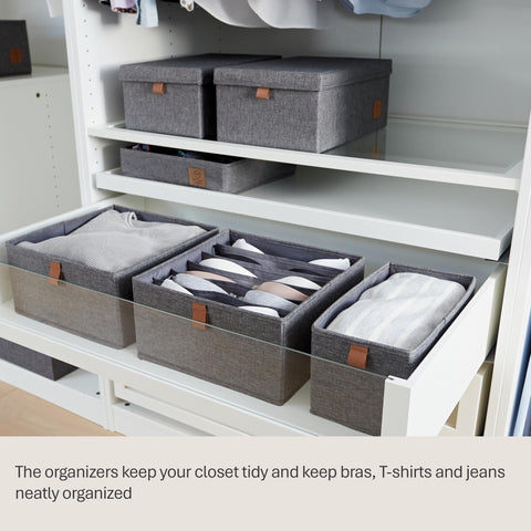 Love it Store it Premium Drawer Box, 2 Pieces, Fabric Wardrobe Organiser, Set of 6 Compartments, Grey, 30 x 30 x 15 cm