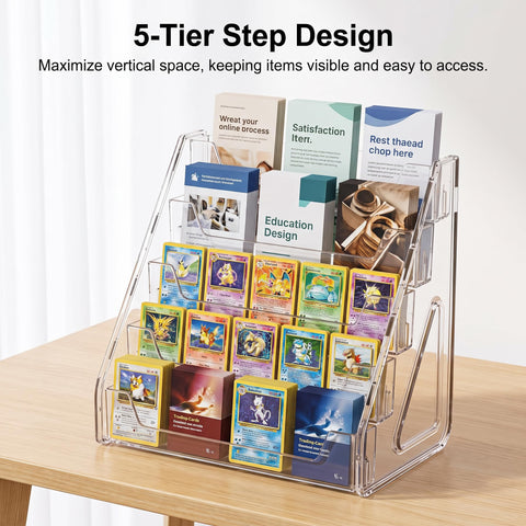 BSLVV 5 Tier Acrylic Display Stand for Trading Cards and Collectibles Clear Vertical Holder with Easy Assembly Perfect for Graded Slabs Postcards
