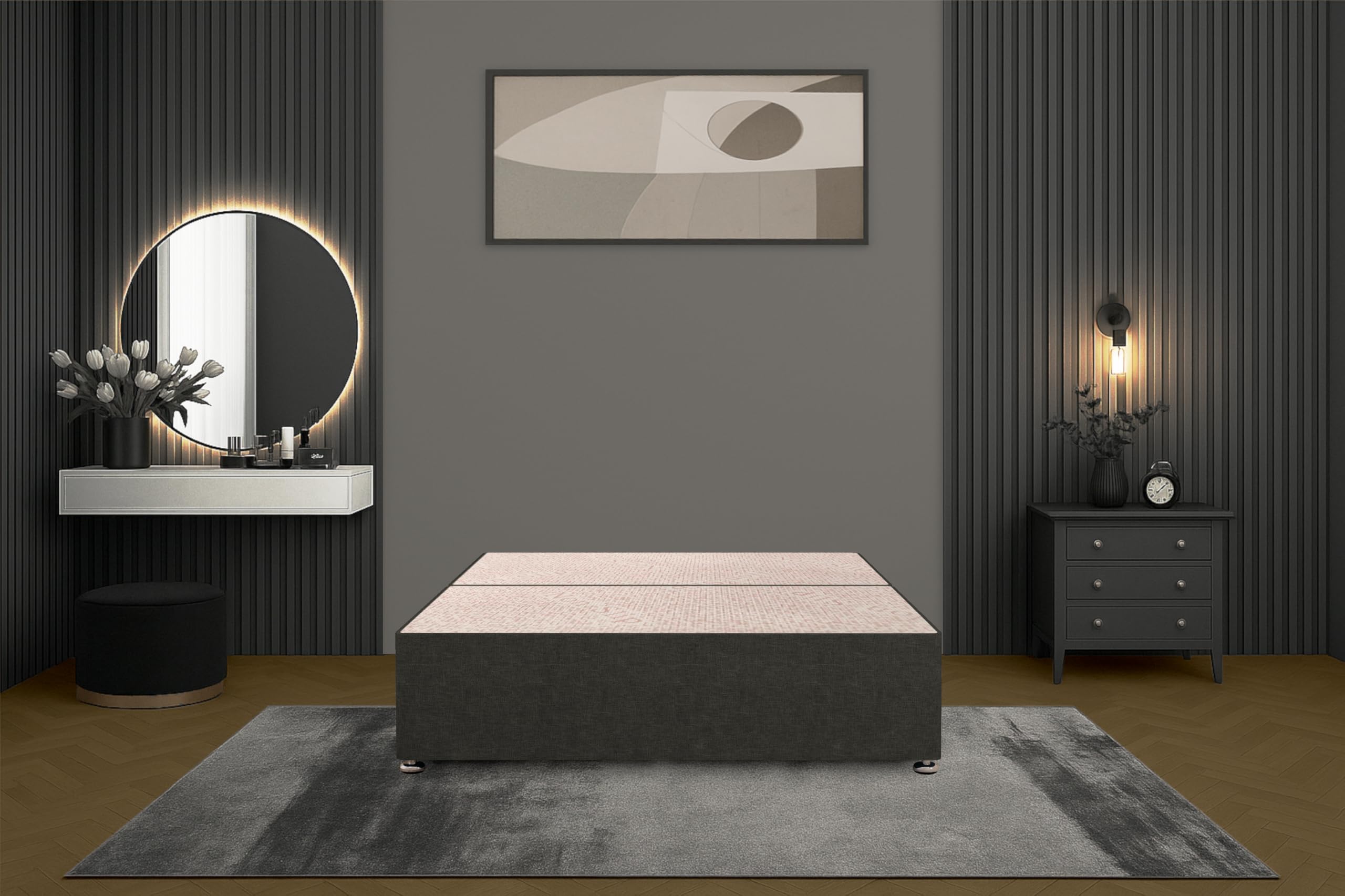Bed Centre Bliss Grey Linen Divan Base with Optional Drawers and Headboard (5FT King, No Drawers No Headboard)