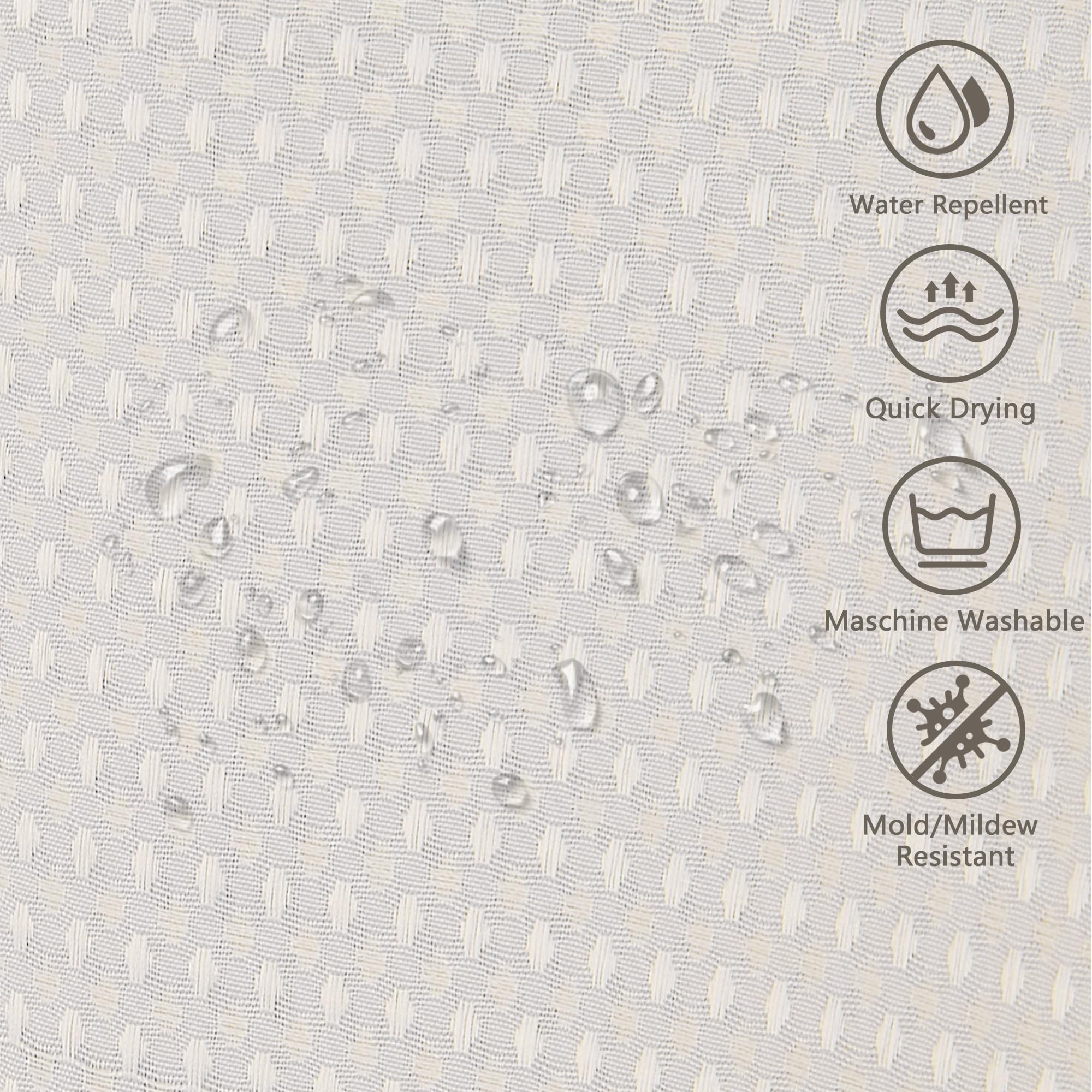 FIISAYL Shower Curtain for Bathroom, Weighted Hem, Waterproof and Anti Mould Resistant Waffle Fabric Curtains with 12 Hooks, Machine Washable