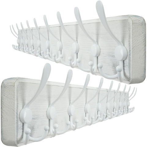 WEBI Coat Rack Wall Mounted,98cm Long,10 Triple Hooks,Wood Coat Hooks Wall Mount,Large Coat Hanger Wall,Hook Rack,Tri Hooks for Hanging