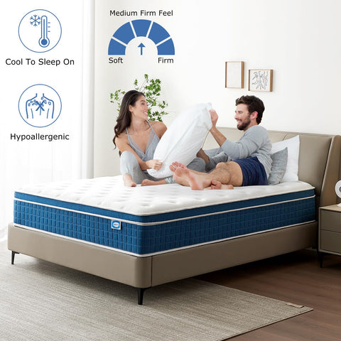 SEZMOONSI 5FT King Size Mattress, 9.1" Medium Firm King Mattress