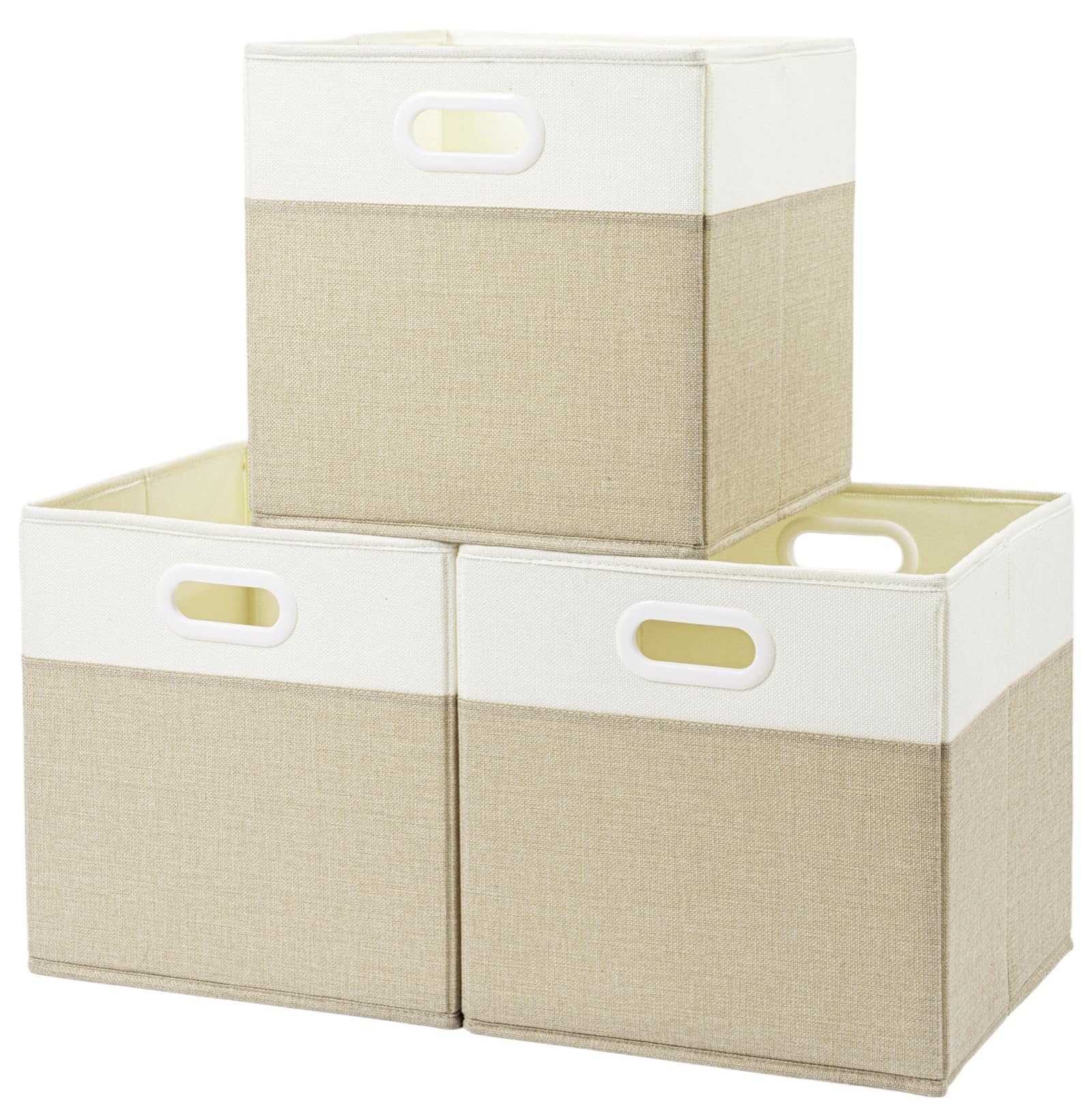 SOCOHOME Fabric Storage Boxes,33x33x33cm Storage Cube, Foldable Storage Baskets for Shelf Nursery Closet(Light Khaki/Cream White, 3 Pack)