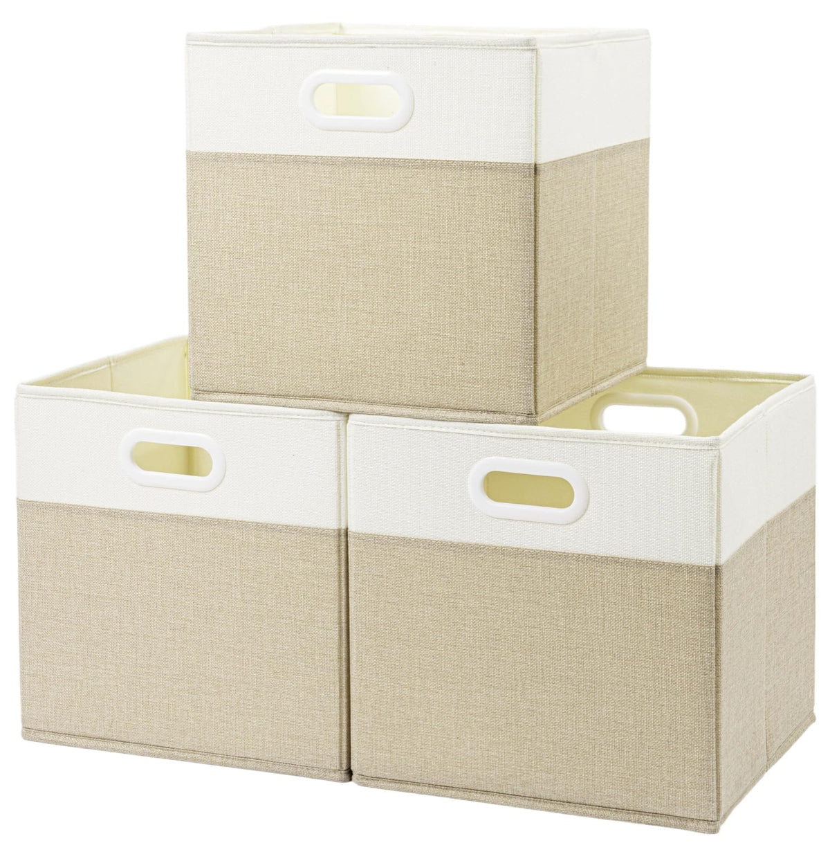 SOCOHOME Fabric Storage Boxes,33x33x33cm Storage Cube, Foldable Storage Baskets for Shelf Nursery Closet(Light Khaki/Cream White, 3 Pack)
