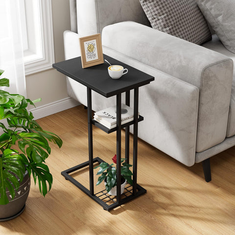 YMYNY C Shaped Side Table, 40 × 26 × 61.5CM,Black HST004B