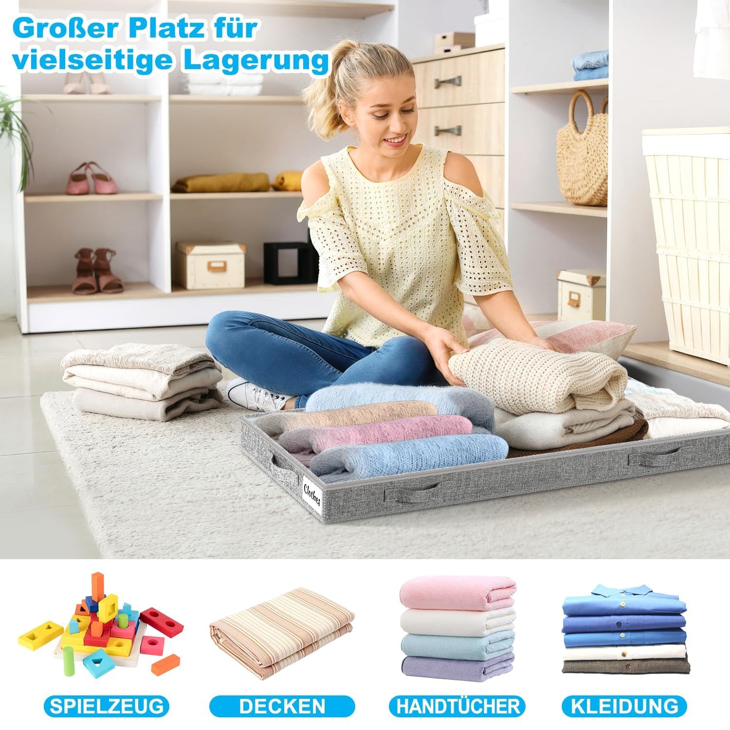 Kukikan Underbed Storage Drawers Set of 2, Lightweight Underbed Clothes Storage Container Bins with No Structure, Shallow Storage Bag for Dorm & Home