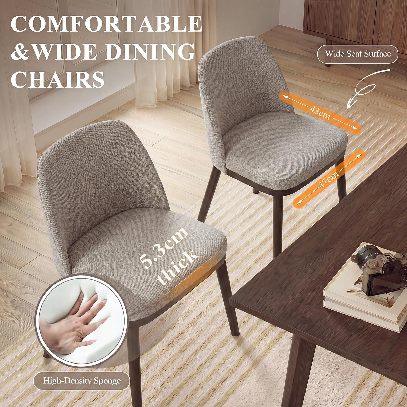 MALOL Thick Wood-base Dining Chairs Set of 6, Upholstered Kitchen Chairs with Solid Wood Legs and Thick Seat Cushion