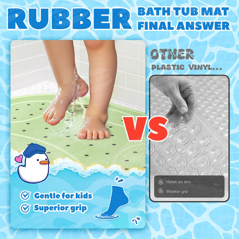 UNEEDE Non Slip Bath Mat for Kids, Frog Rubber Bathtub Mat, 76x45cm