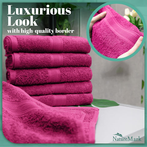 NatureMark 8 Hand Towels Set - 100% Cotton - Soft and Absorbent Bathroom Towels, Durable and Comfortable, Size 50 x 100 cm, Pink