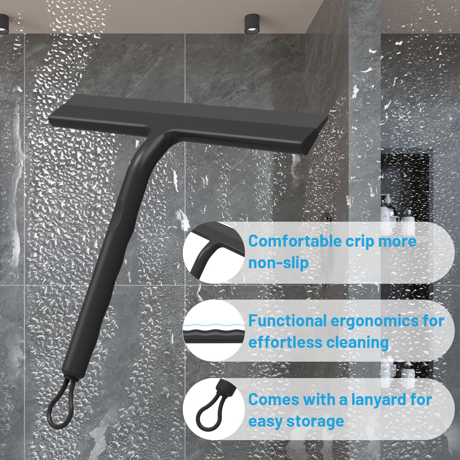 Shower Squeegee, Window Squeegee for Shower Doors with Hook