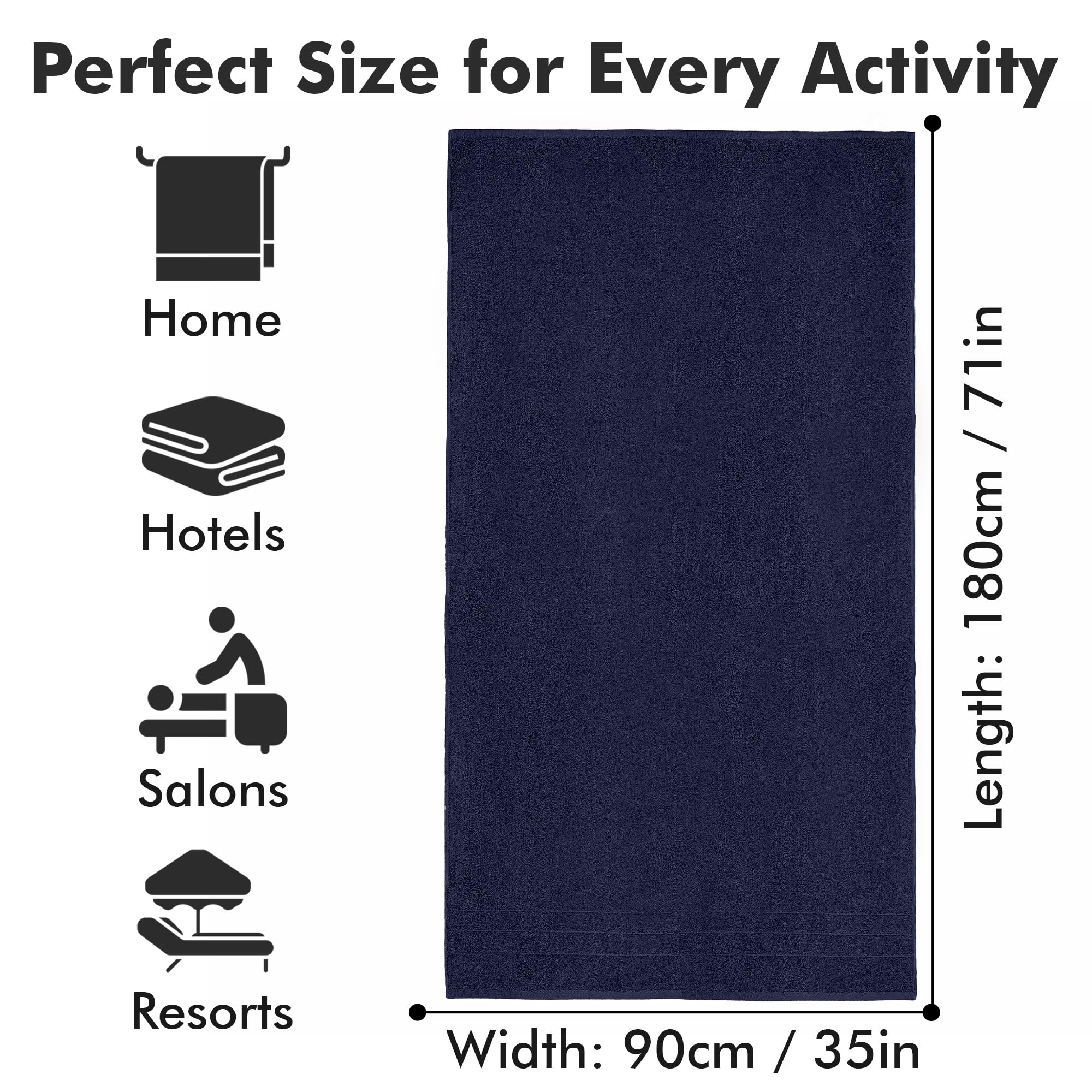 Novo Home Bath Sheets - Extra Large Bathroom Sheet Set – 550 GSM Pack of 2 Jumbo Towels Navy Blue (90x180cm)