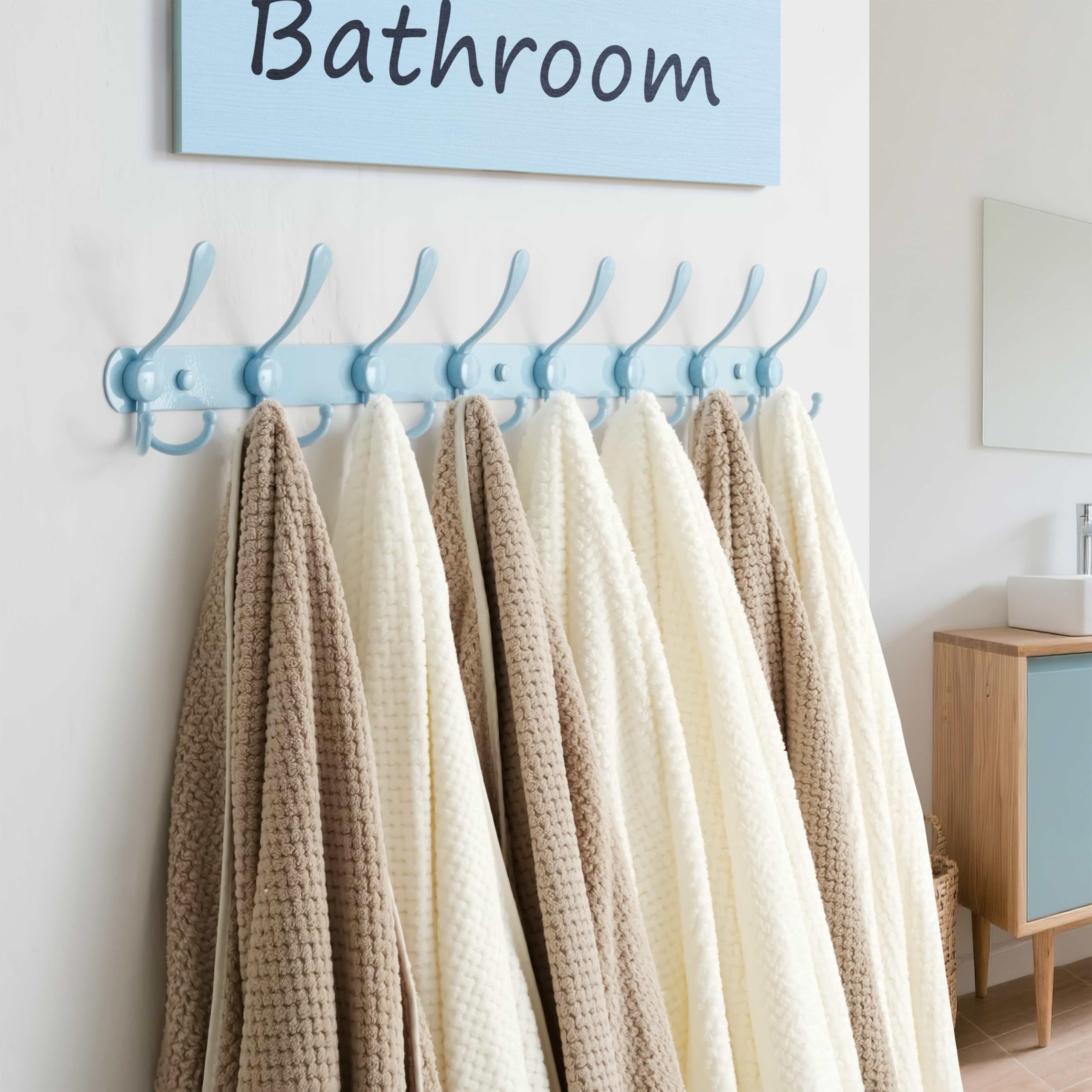 Dseap Coat Rack Wall Mount - 74cm Long 8-Tri-Hooks Heavy Duty Coat Hanger Rail Wall Hooks for Hanging Coats Hats Clothing Clothes Purse Mudroom