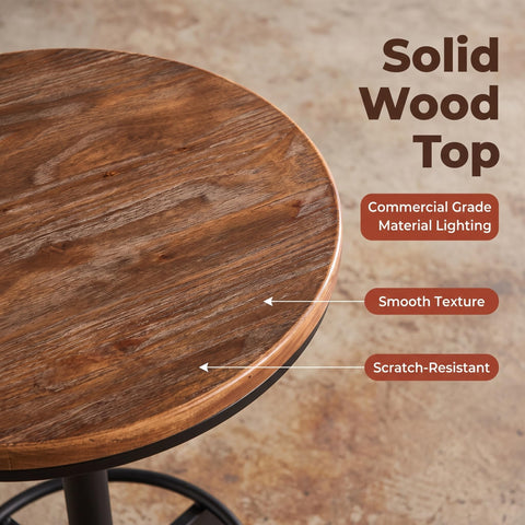 BOKKOLIK Vintage Bar Table 30-35.4inch Height Adjustable Industrial Bistro Table Retro Dinning Table for Kitchen Coffee House Pub Swivel Wooden Top