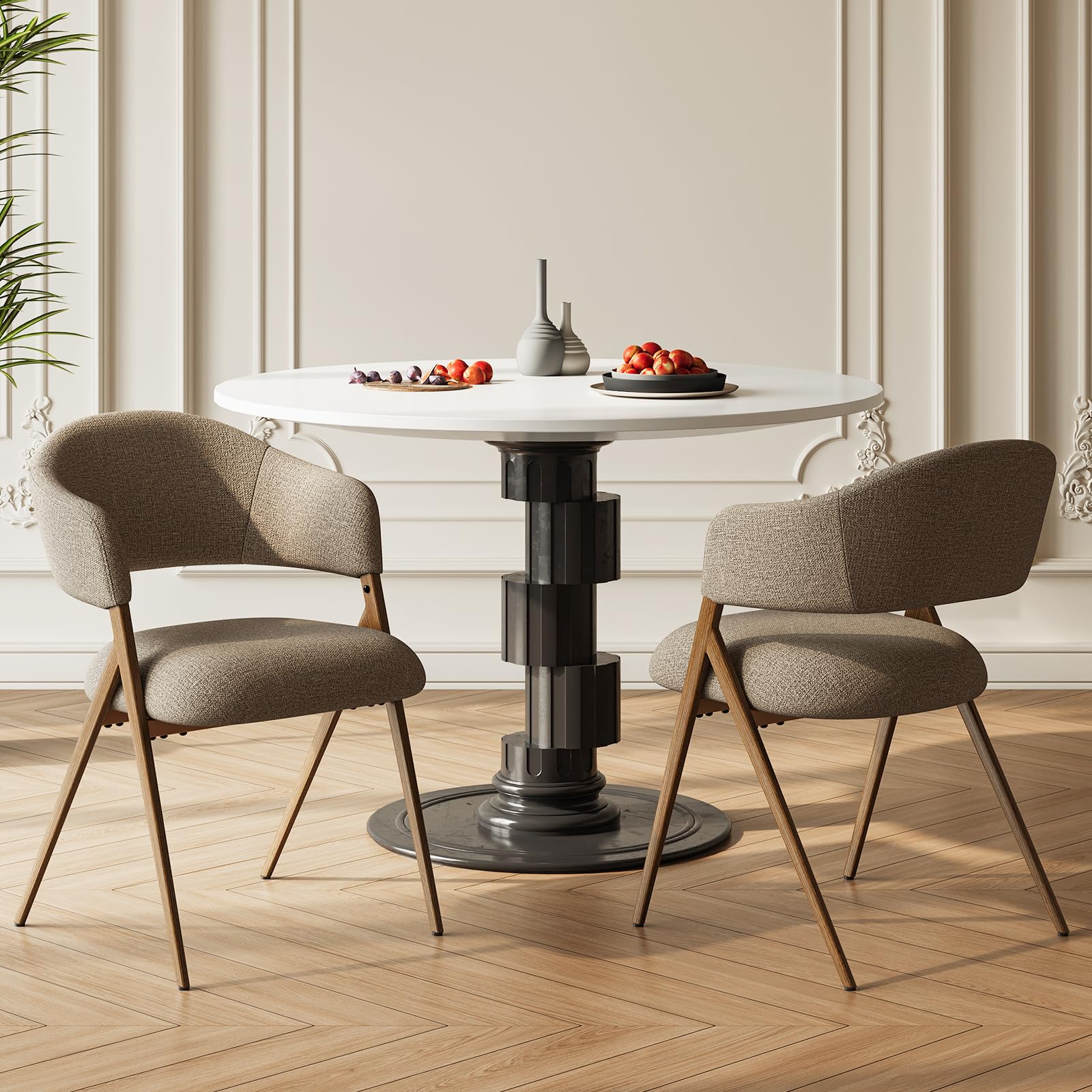 COLAMY Ergonomic Linen Dining Chair with 135° Recline, Breathable Cotton-Linen Fabric, Wooden-Look Metal Legs, 125kg Capacity