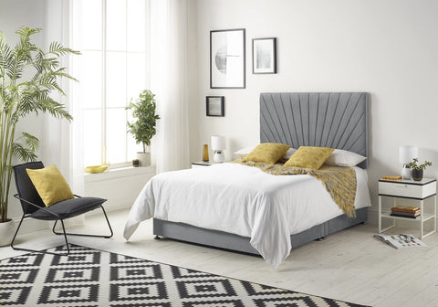 Bed Centre Platinum Grey Plush Divan Bed Base, Mattress, Drawers And Headboard (Please Choose Through Variation Option) (Single (90 x 190cm)