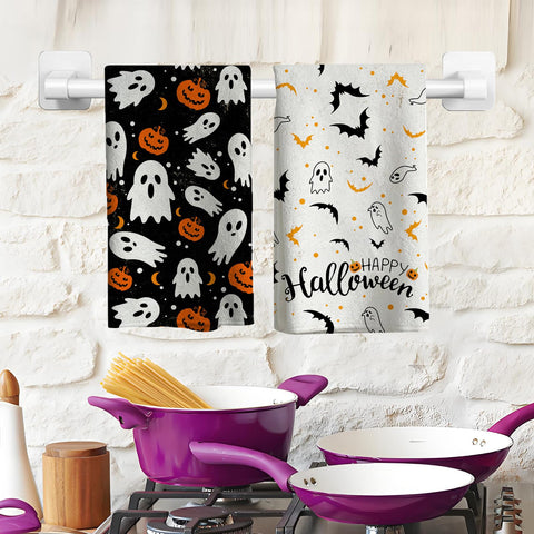 HINGTAI 2Pcs Halloween Kitchen Towels Halloween Hand Towels, 18x26 Inch Drying Cloth Towel Halloween Scary Hand Towels for Kitchen Home