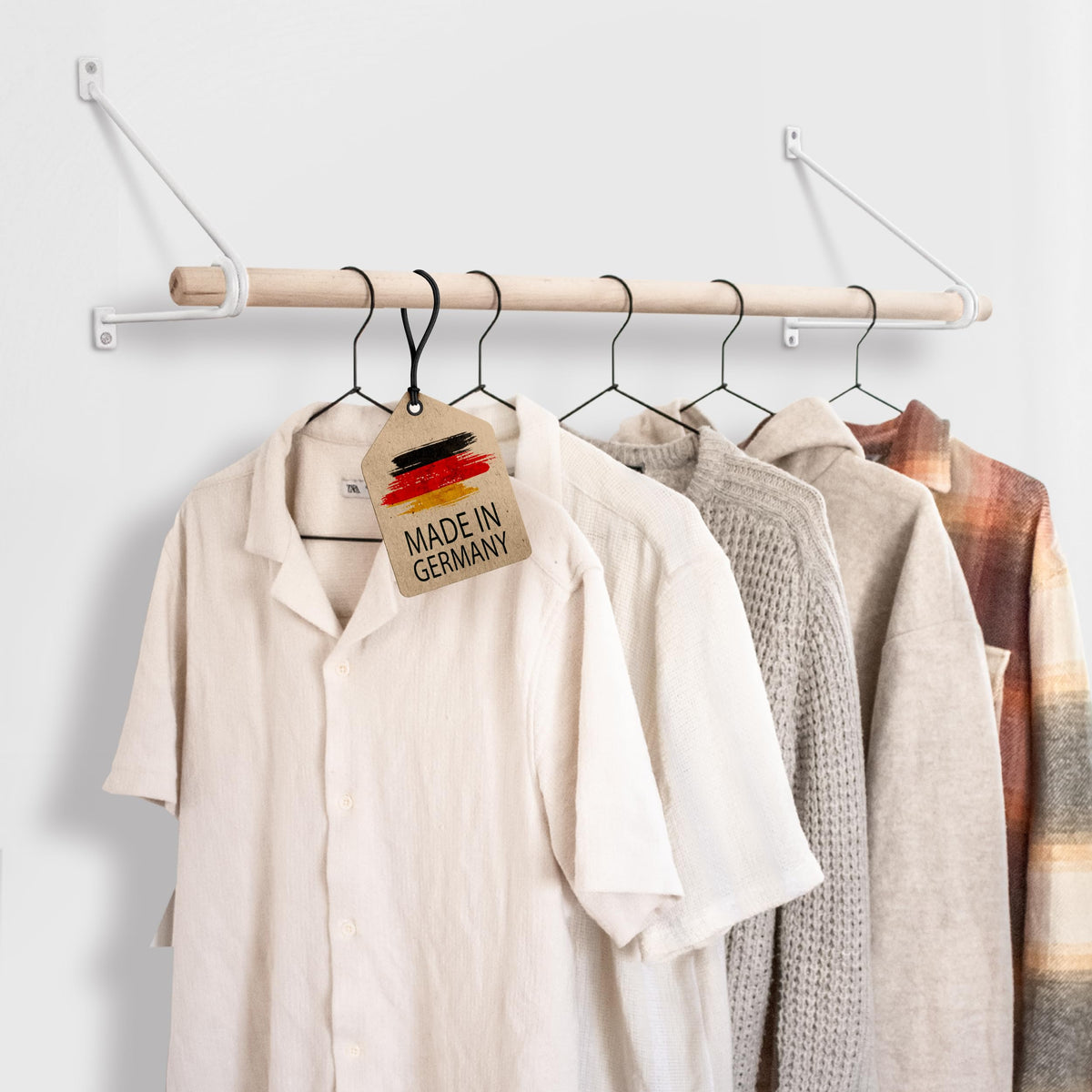 Wohnreich® Wall Mounted Clothes Rail [Various Lengths] Made of German Beech, Wall Coat Rack Wood & Metal, Clothes Rack & Coat Rail
