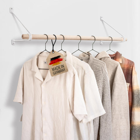 Wohnreich® Wall Mounted Clothes Rail [Various Lengths] Made of German Beech, Wall Coat Rack Wood & Metal, Clothes Rack & Coat Rail