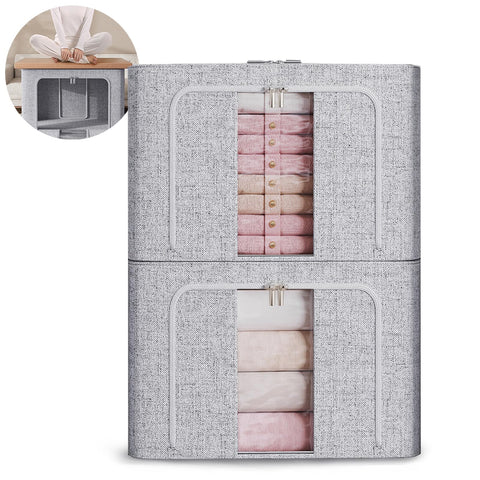 FYTXSZ Clothes Storage Boxes 66L with Metal Frame, Foldable Fabric Storage Bins with Lid and Clear Window