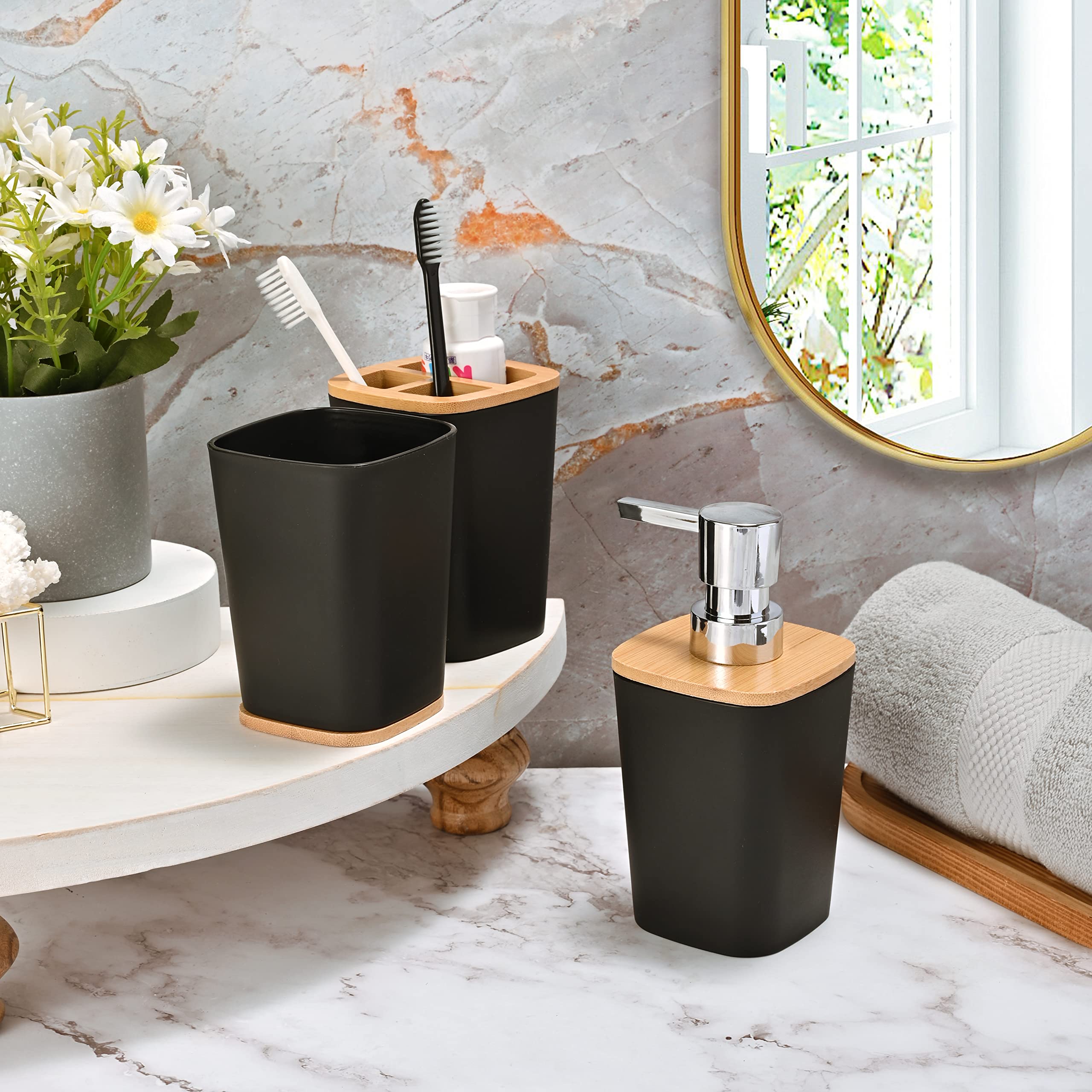 Yorkmills 6 Pieces Bamboo Bathroom Accessories Set(Black)