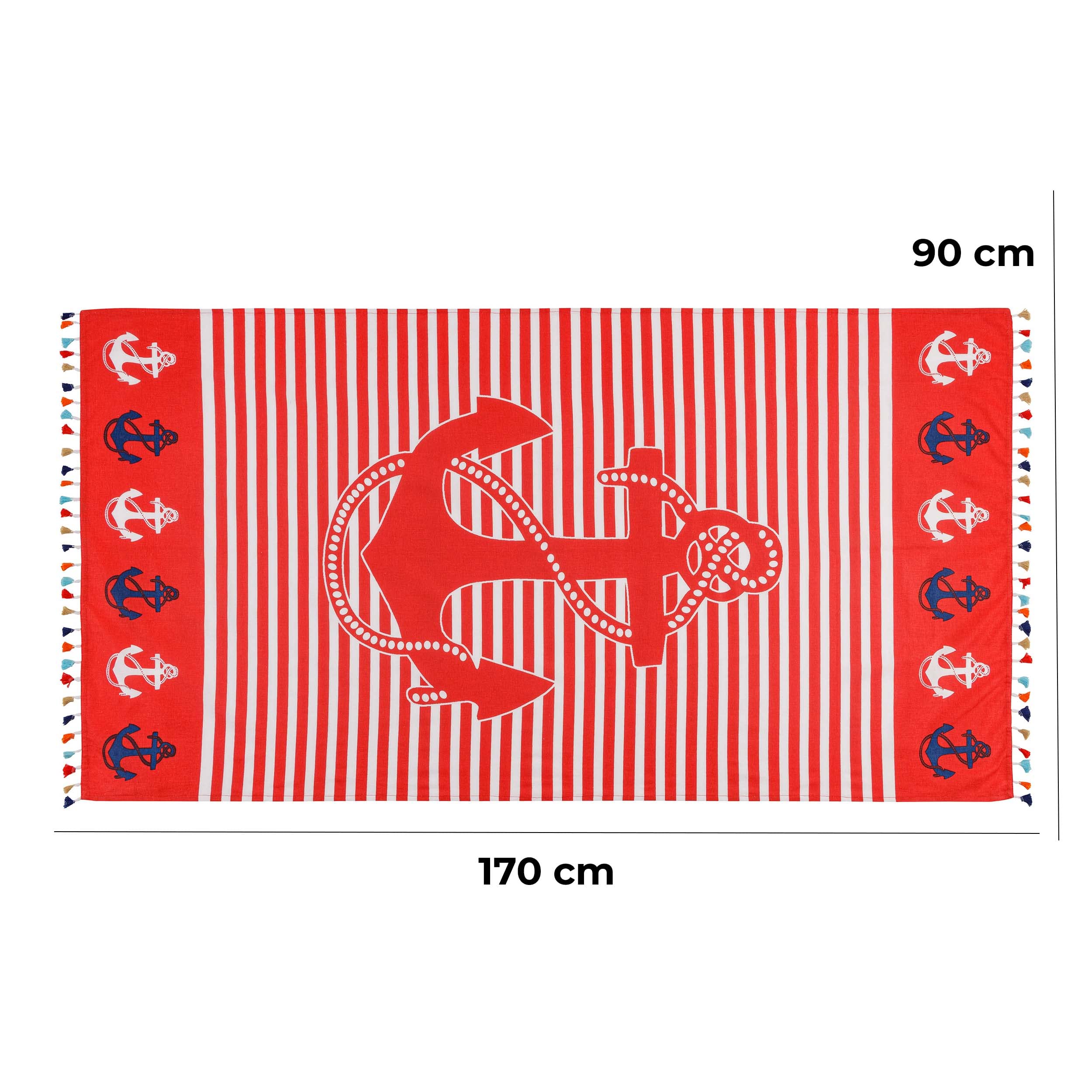 Baroni Home Beach Towel with Colourful Tassels, Sarong, Yoga Towel, Hammam Beach Towel, Super Absorbent and Quick Drying, Eco-Friendly, 90 x 170 cm