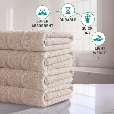 Beige Towels Set of 4 I Zero Twist I Quick Dry I 100% Cotton I Beige