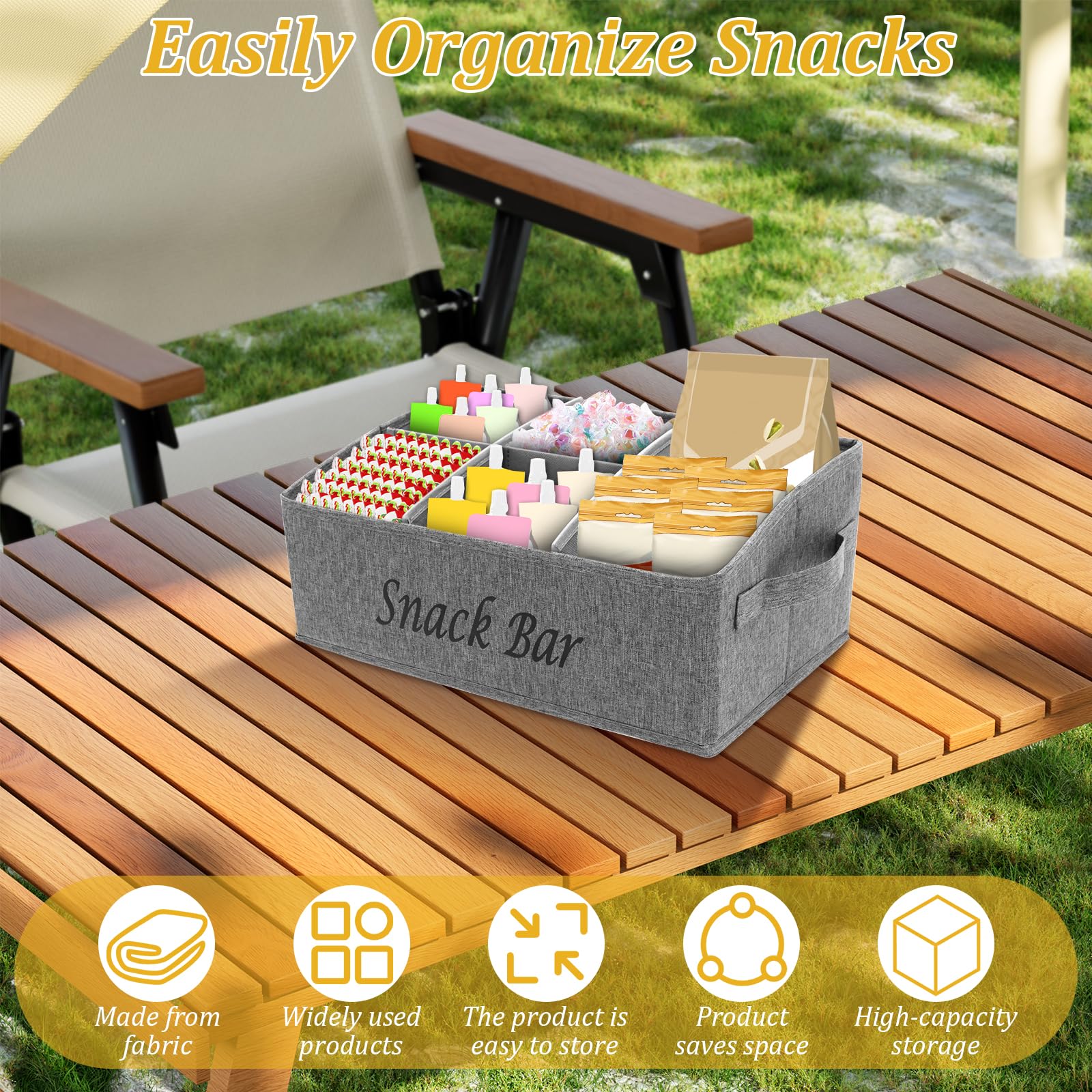 Bpyhebe Snack Storage Bag, 6 Compartment Food Containers with Handles, 40x25x18cm Trapezoid Candy Bar Box