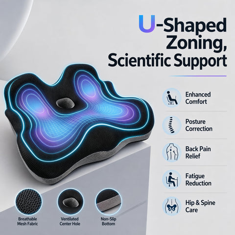 AmzHandler Memory Foam Seat Cushion, Comfort Chair Pad for Home, Office, Car and Daily Use, Ergonomic Support Cushion for Driving and Sitting, Black