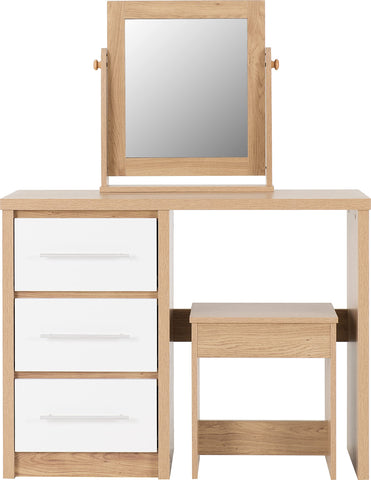 Seconique Seville Dressing Table Set in White Gloss/Light Oak Effect Veneer