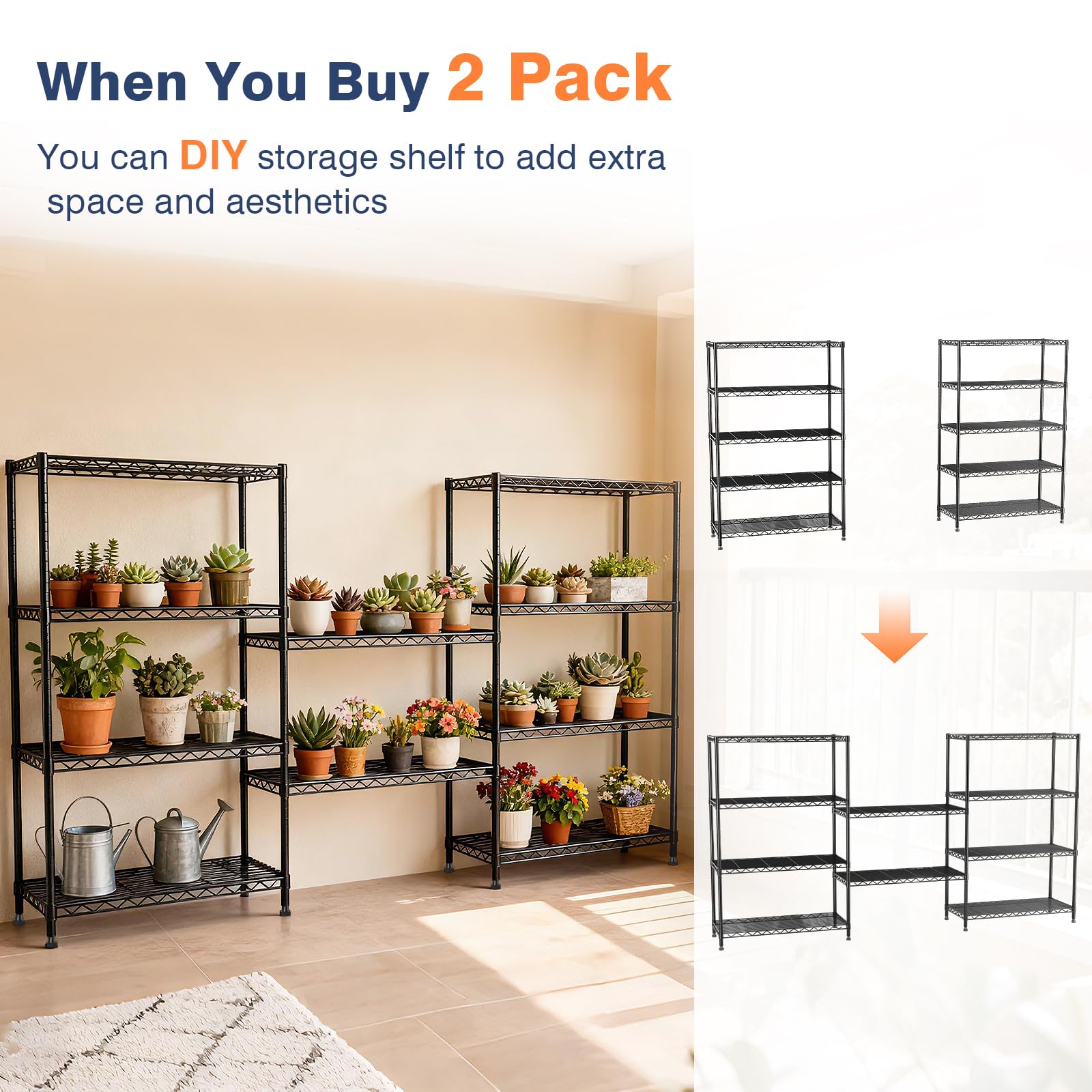 VANZBON 6-Tier Wire Shelving, Wire Shelving Unit (Black, 5-tier)