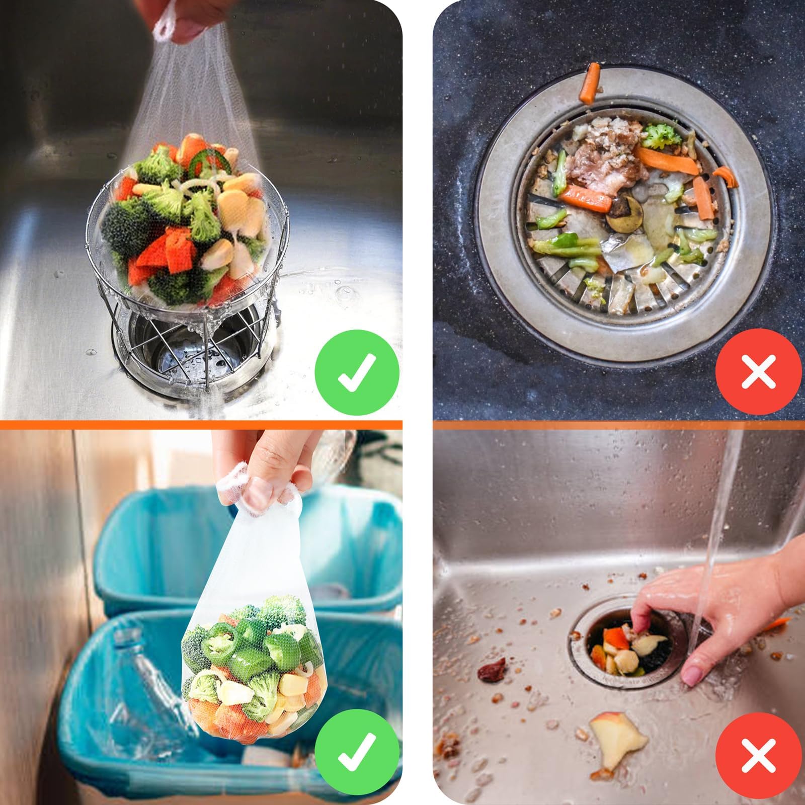 Kitchen Sink Strainer, Sink Strainer Basket&200pcs Large Size Mesh Bags