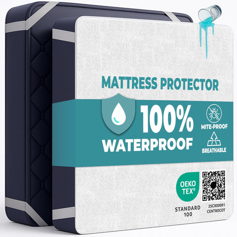 Single Waterproof Mattress Protector 90x200 cm Premium Cotton Terry Bed Cover with Elastic Straps Sheet Soft and Breathable Top Mattress Protector